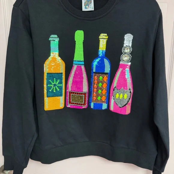 EXTREMELY RARE Queen of Sparkles Bottles Sequin Gems Sweatshirt NWOT